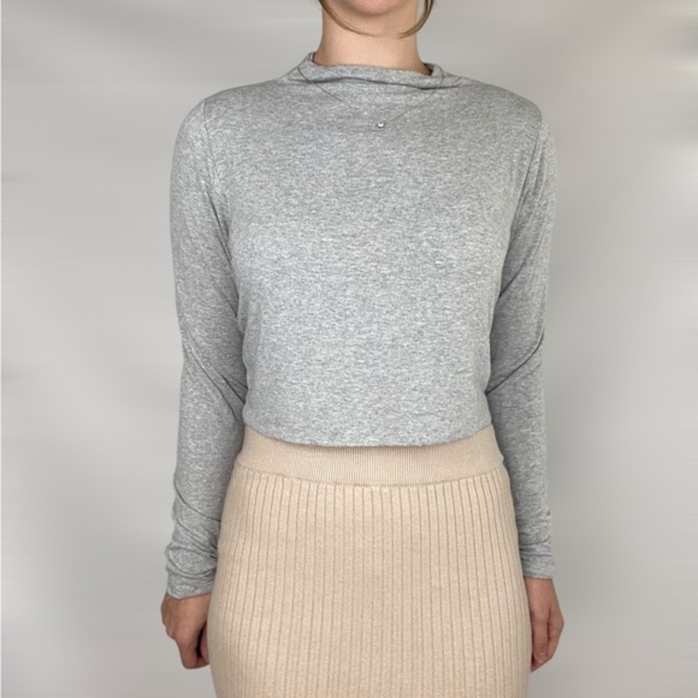 NAKED WARDROBE The NW Basic Mock Neck Crop Top Long Sleeve Neutral Casual